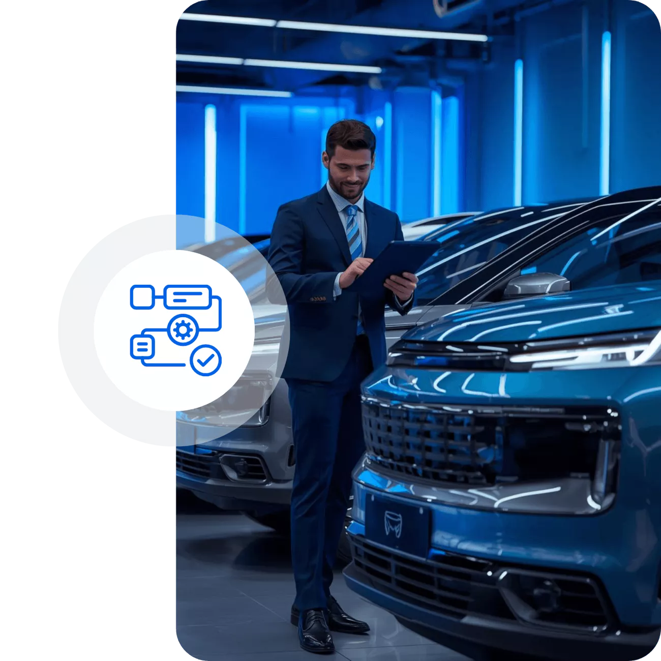 Custom workflows image of man with cars